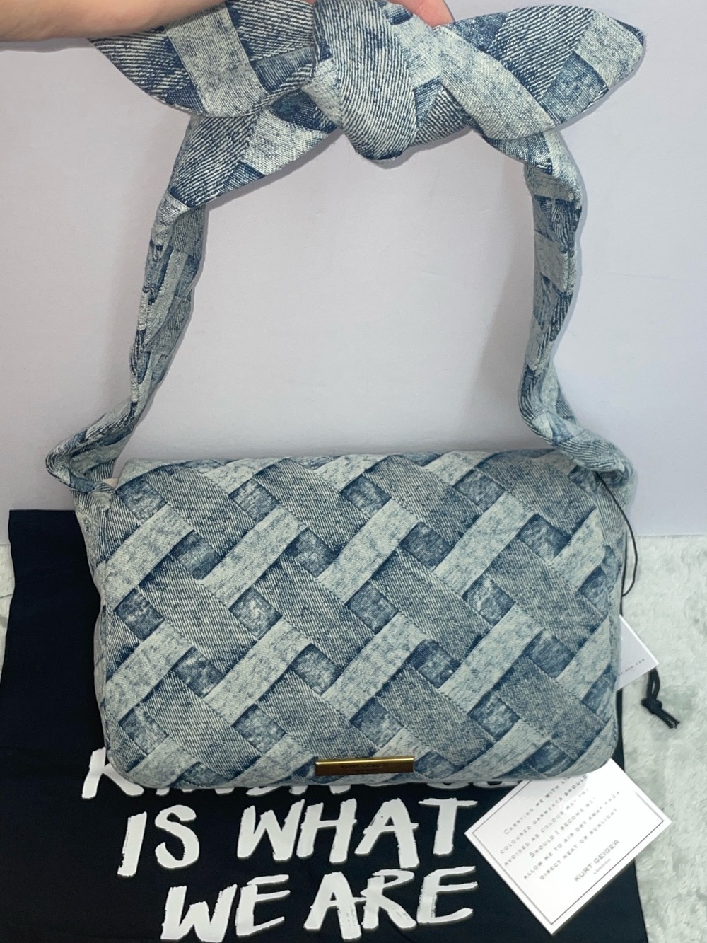 NWT Kurt Geiger ‘The Kensington’ Denim Knot Shoulder Bag - Picture 2 of 15
